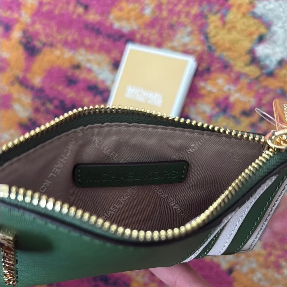 Michael Kors Olive Card Holder with White Stripes - Picture 3 of 5